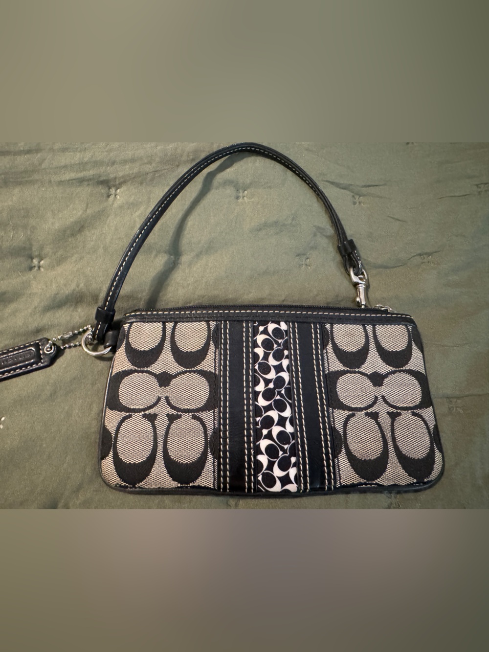 Coach Black & Cream Signature Canvas Wristlet Clutch